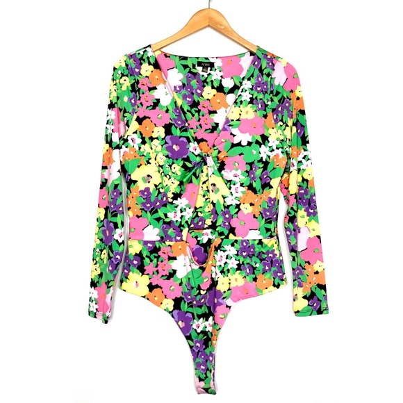 AFRM Indy 70’s Hippie Vibes Neon Garden Floral Cut-Out Bodysuit - Picture 3 of 12